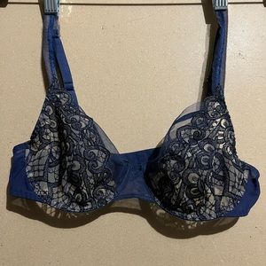 Maison Lejaby 34 B Navy Blue Beige Lace under wire sexy lingerie bra